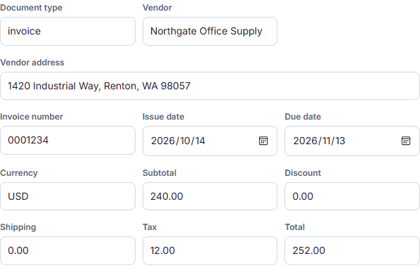 Invoice details in the current ReadInvo interface