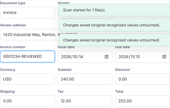 Editing invoice details in the current ReadInvo interface